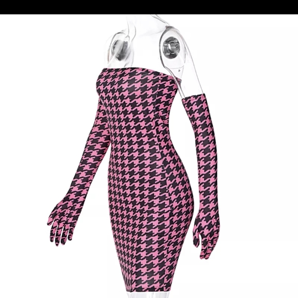 NWT SUMMER HOUNDSTOOTH BODYCON MINI DRESS S: SMALL-LARGE - Picture 10 of 12